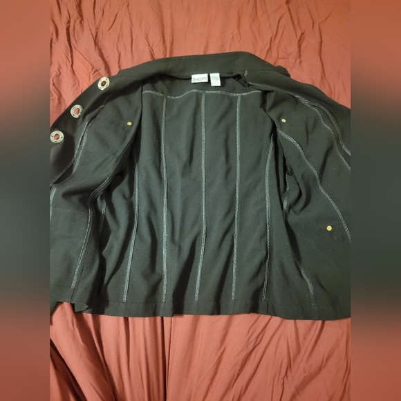 Chico's Mandarin Collar Button Down Front Pockets Black Jacket Size 2 Large - Picture 7 of 7